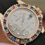 YACHT MASTER 1 GOLDEN DIAMOND BEZEL & DIAL RUBBER STRAP 40MM - Image 8