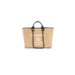 CHANEL Woven Straw Raffia Striped Medium Deauville Tote