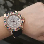 YACHT MASTER 1 GOLDEN DIAMOND BEZEL & DIAL RUBBER STRAP 40MM - Image 3