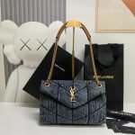 YSL PUFFER SMALL IN SUEDE AND DENIM — Saint Laurent handbag detail view 2