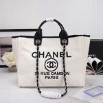 CHANEL Woven Straw Raffia Striped Medium Deauville Tote - Image 2