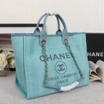 CHANEL Woven Straw Raffia Striped Medium Deauville Tote - Image 3
