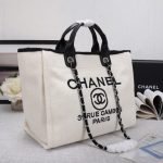 CHANEL Woven Straw Raffia Striped Medium Deauville Tote - Image 3