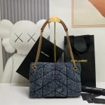 YSL PUFFER SMALL IN SUEDE AND DENIM — Saint Laurent handbag detail view 4