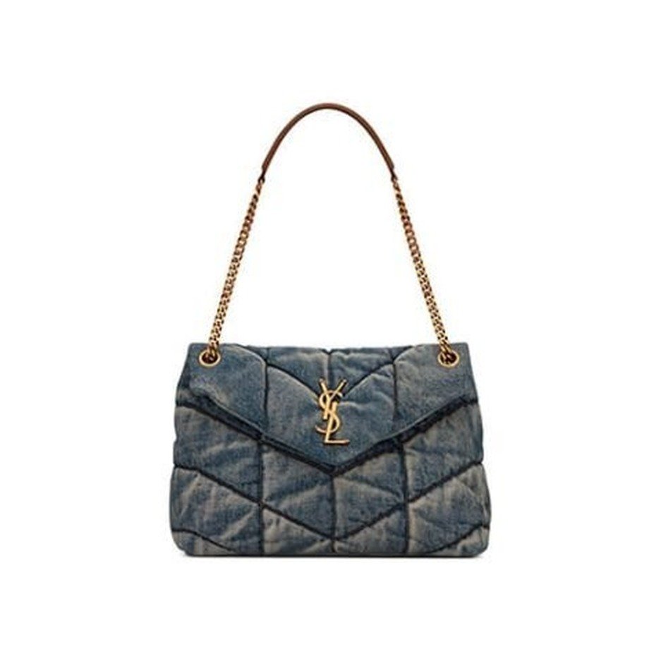 YSL PUFFER MEDIUM IN SUEDE AND DENIM - Unified YSL PUFFER MEDIUM IN SUEDE AND DENIM - Image 1